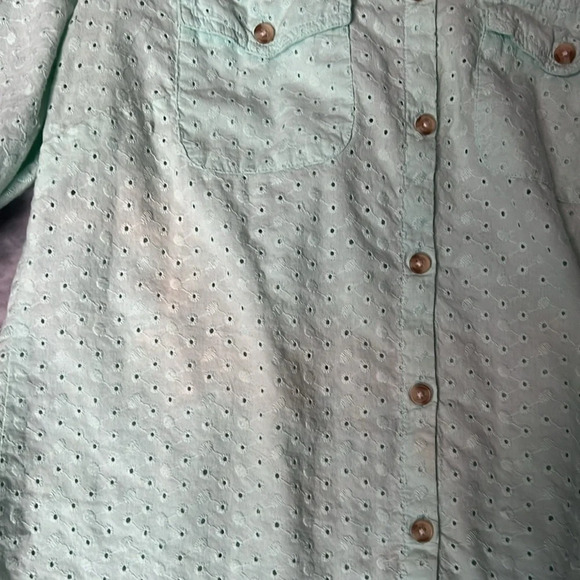 Croft & Barrow Mint Green Eyelet Button Down 3/4 Sleeve Blouse - size XS - Picture 13 of 13